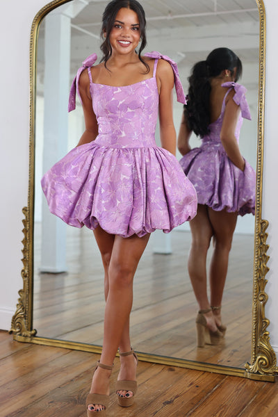 Cute A Line Straps Purple Jacquard Satin Short Homecoming Dress AB26080608