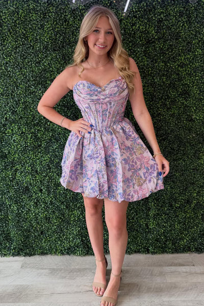 A Line Sweetheart Lavender Jacquard Satin Short Homecoming Dress AB26062408