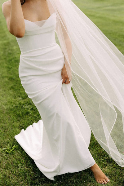 Simple Mermaid Strapless Sweetheart Elastic Satin Wedding Dress AB25092306