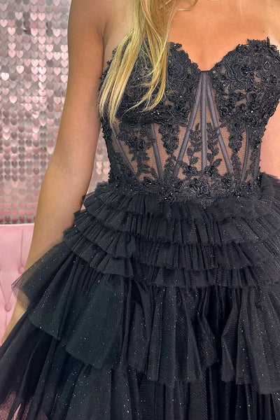 Cute A Line Sweetheart Tulle Black Short Homecoming Dresses with Appliques AB071701