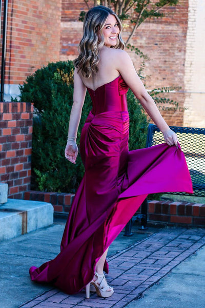Charming Mermaid Sweetheart Satin Long Prom Dresses with Silt AB24102411