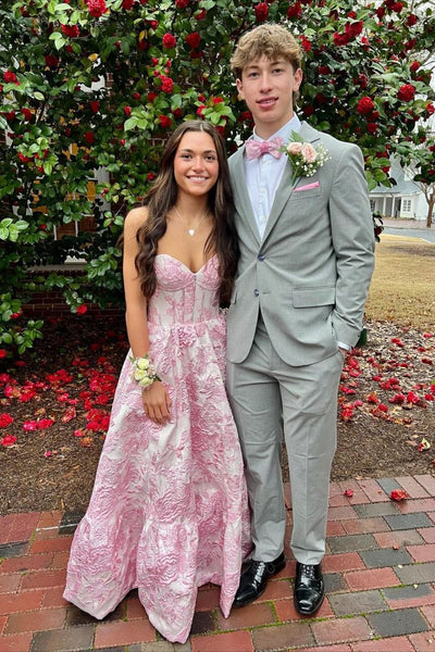 Cute A Line Sweetheart Purple Jacquard Satin Long Prom Dress with Pockets AB25020101