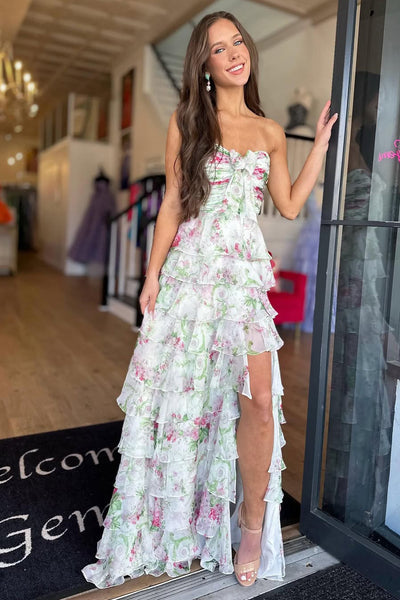 Cute Sweetheart Floral Chiffon iered Prom Dress with Slit AB26020301