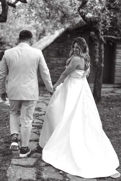 A Line Strapless Satin Wedding Dress AB25092501