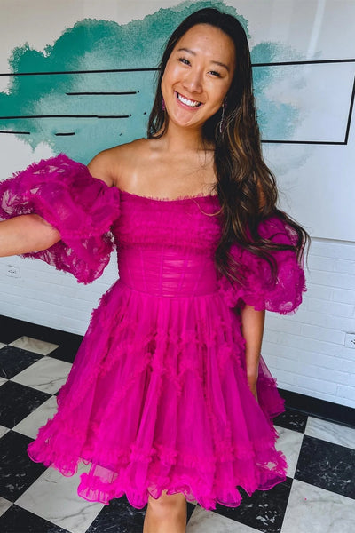 Cute A Line Strapless Tulle Short Homecoming Dresses ABHC061848