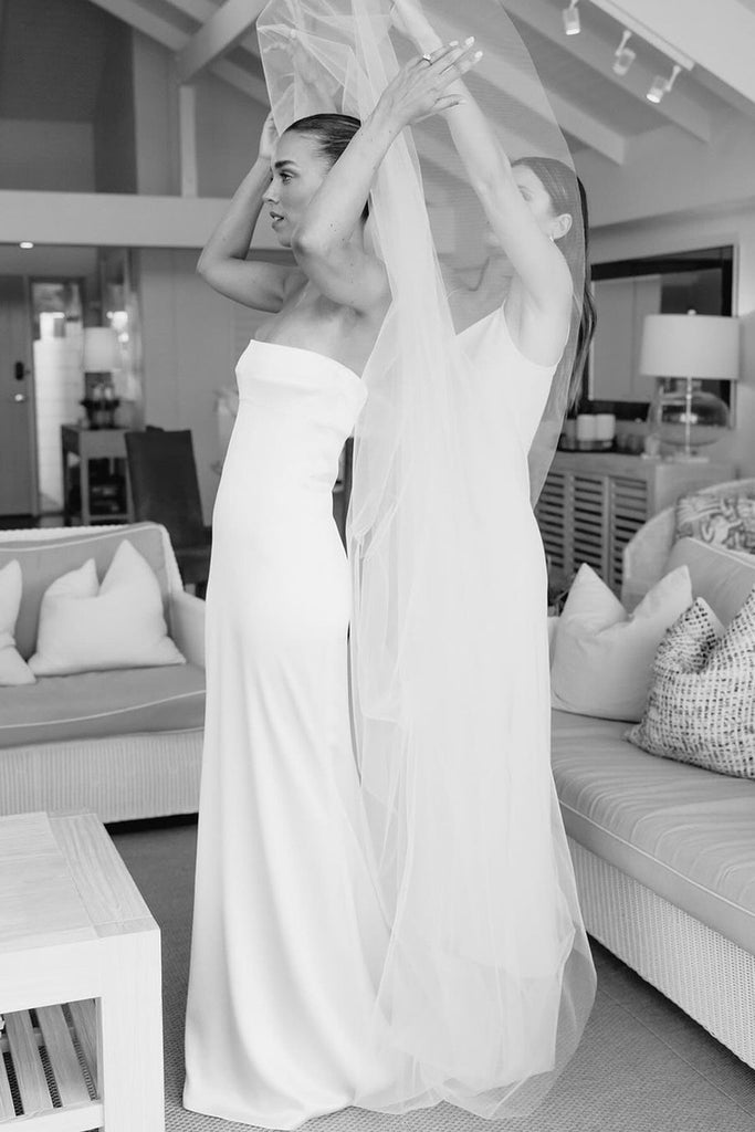 soft satin wedding dress Stacees Bridal Wedding Dress Elegant Simple Trumpet V Neck Ruched Soft Satin Slit Illusion Lace Train