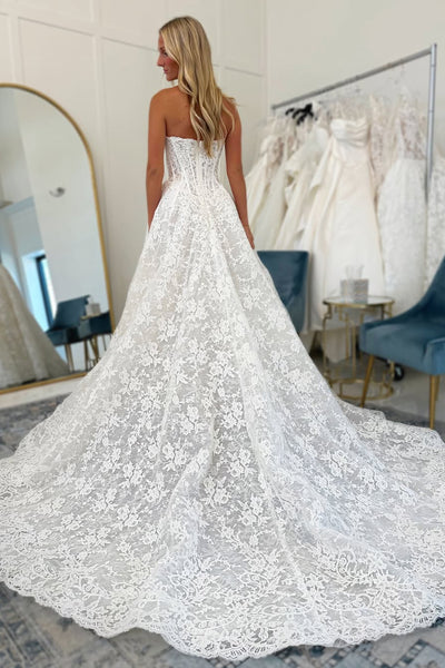 Bohemian A Line Sweetheart Lace Wedding Dress AB25100602