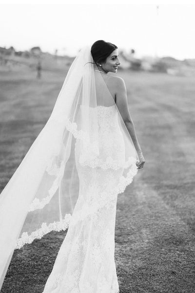 Romantic Mermaid Strapless Lace Long Wedding Dress with Appliques AB25101009