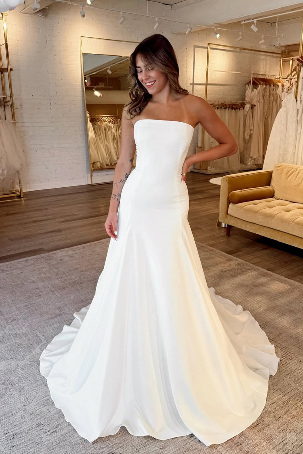 Elegant Mermaid Strapless Satin Wedding Dress AB25101706