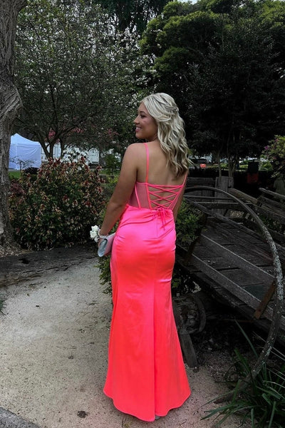 Charming Mermaid Cowl Neck Satin Slit Prom Dresses