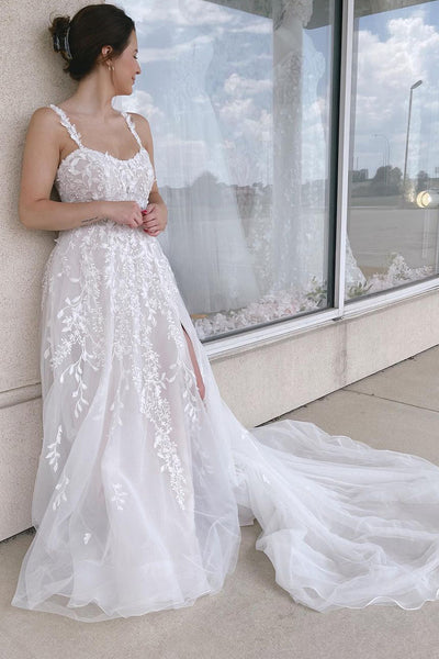 Bohemain A Line Sweetheart Tulle Wedding Dresses with Appliques ABWD061825