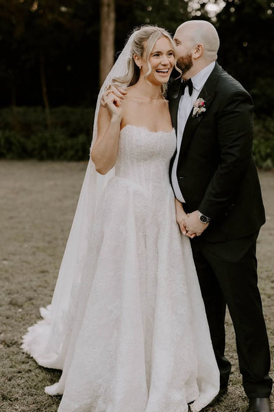 Gorgeous A Line Sweetheart Lace Tulle Wedding Dress AB25111402