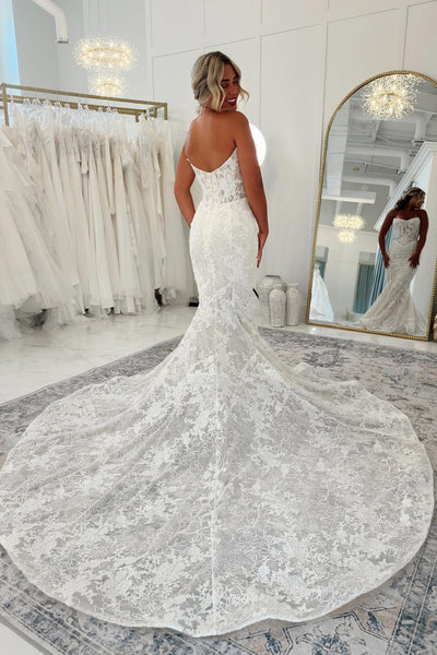 Elegant Mermaid Scoop Neck Lace Wedding Dress AB26062119