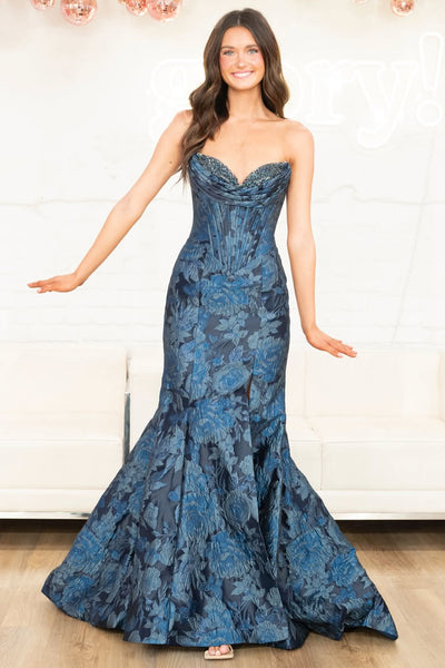 Fashion Mermaid Sweetheart Floral Jacquard Satin Prom Dress with Slit AB26020606