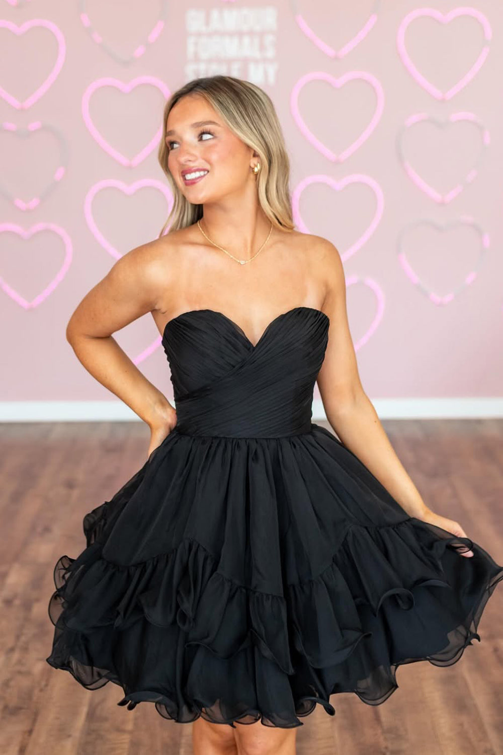 Cute A-Line Sweetheart Black Chiffon Homecoming Dress AB25091103