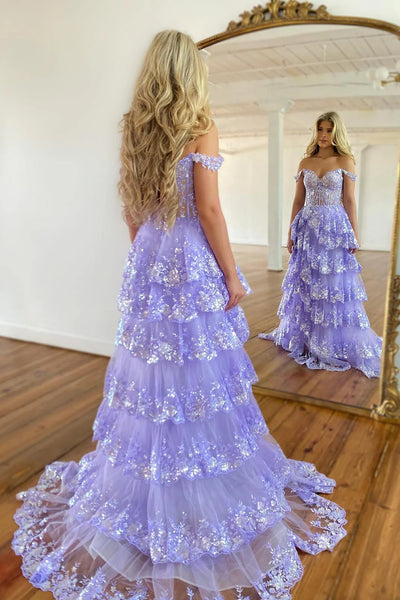 Charming A Line Off the Shoulder Dark Blue Prom Dresses with Sequins Appliques AB040203