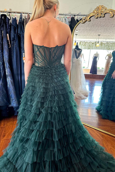 Elegant A Line Sweetheart Ruffle Tiered Tulle Prom Dress AB4051003