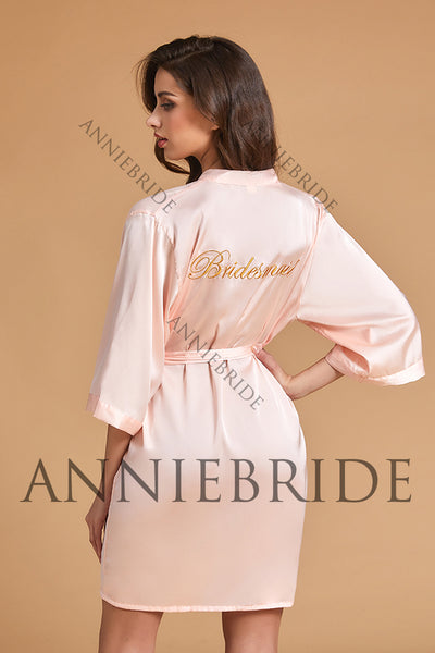 Simple Silk Satin Pink Bridesmaid Robe ABBD061809