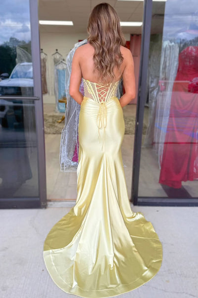 Gorgeous Mermaid V Neck Silk Satin Prom Dress with Beading AB26012415