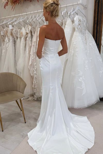Charming Mermaid Scoop Neck Silk Satin Wedding Dress with Slit AB25112405