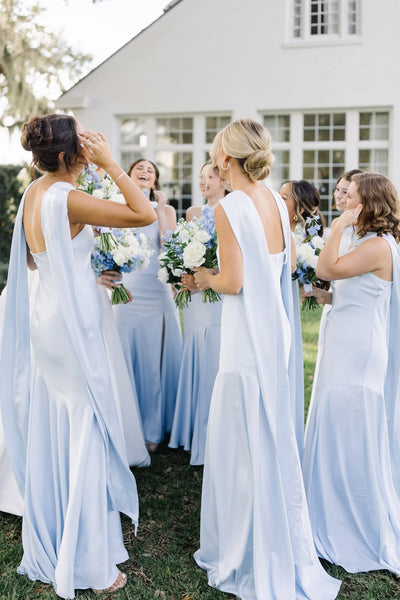 Sheath Halter Neck Baby Sky Blue Chiffon Prom Dress with Slit AB26040803