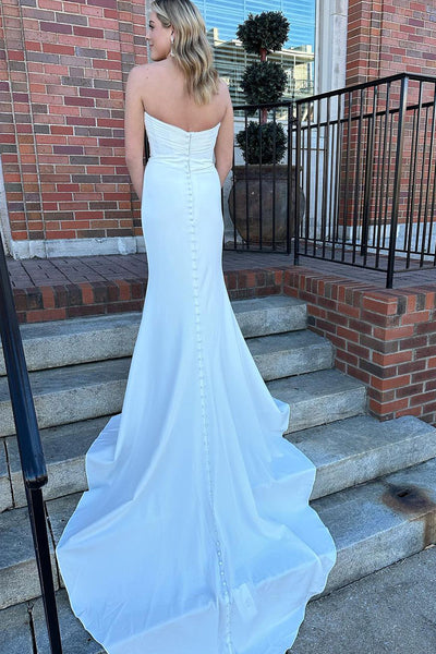 Elegant Mermaid Elastic Satin White Wedding Dresses AB110905
