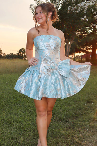 A Line Strapless Mint Jacquard Satin Homecoming Dress AB26100207