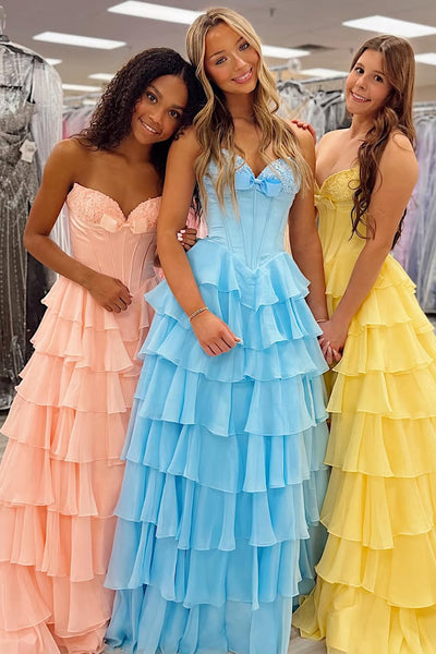 Cute A Line Sweetheart Chiffon Long Prom Dress with Bow AB26012708