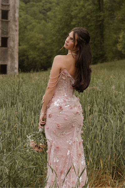 Mermaid Sweetheart Blush Pink Lace Long Prom Dress AB26060111