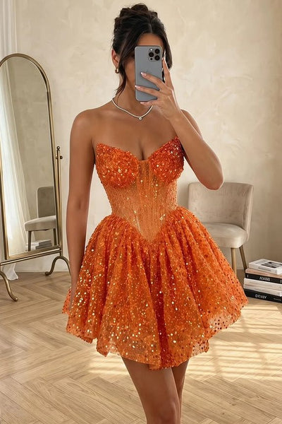 A-Line V-Neck Sequins Short Homecoming Dress