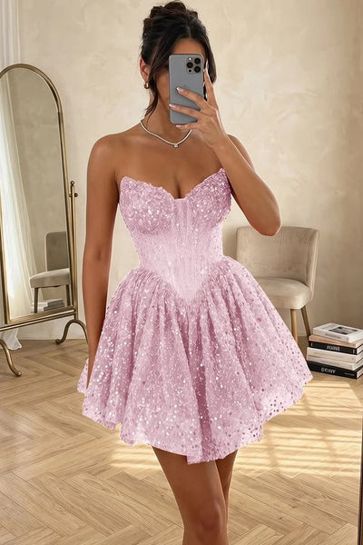 A-Line V-Neck Sequins Short Homecoming Dress