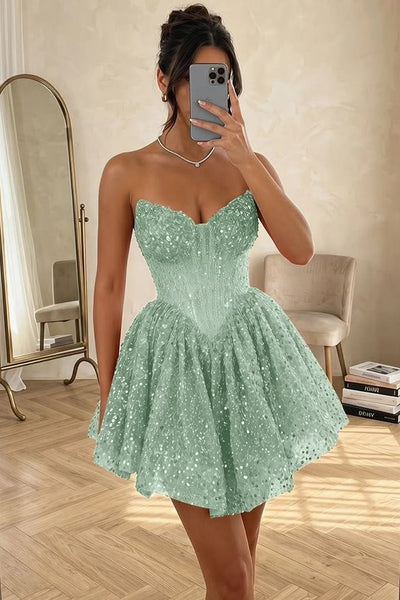 A-Line V-Neck Sequins Short Homecoming Dress