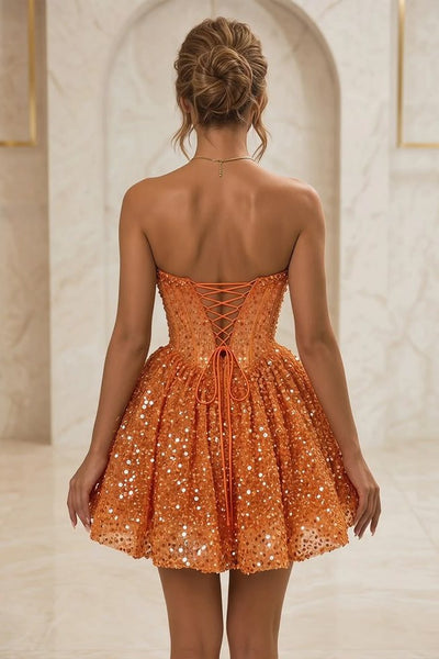 A-Line V-Neck Sequins Short Homecoming Dress