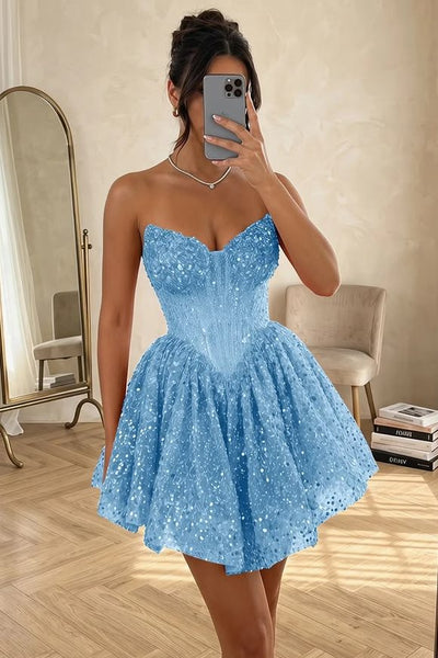 A-Line V-Neck Sequins Short Homecoming Dress