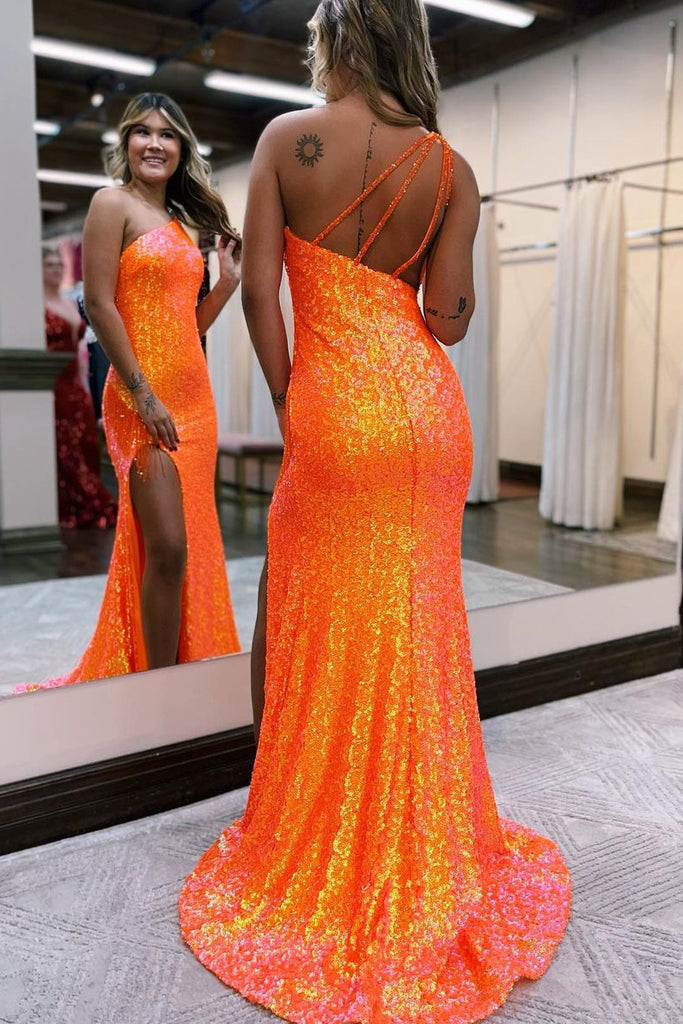 Cute Mermaid One Shoulder Hot Pink Sequins Prom Dresses with Beading AB030302 Anniebride Cute Mermaid One Shoulder Hot Pink Sequins Prom Dresses with Beading AB030302 Anniebride