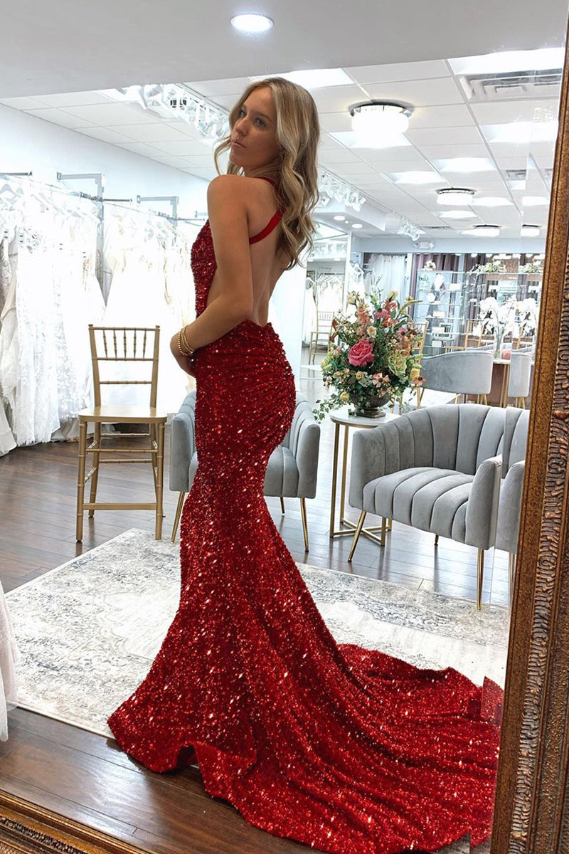 red prom dress mermaid Sparkly V Neck Dark Sequins Long Dresses AB031502 – Anniebride This stunning dress features Color:Mint Blue Off the Shoulder Burgundy color_Mint Green