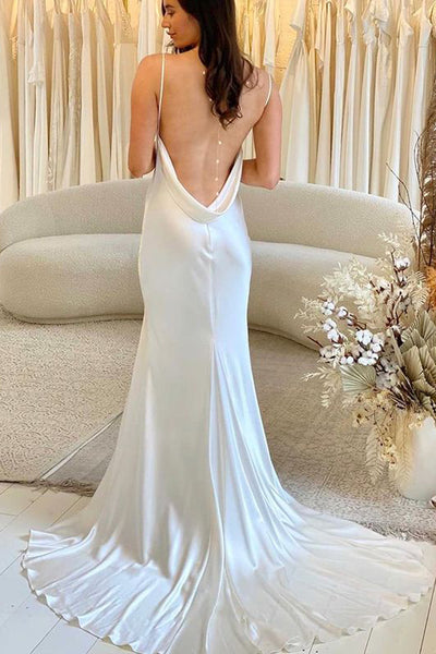 Charming Mermaid Cowl Neck Silk Satin Wedding Dresses with Slit AB081805