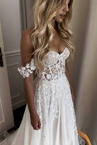 Charming A Line Sweetheart Sparkly Beading Lace Wedding Dresses with Slit AB081808