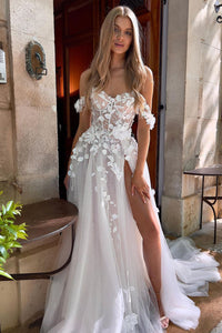 Gorgeous A Line Sweetheart Tulle Wedding Dresses with 3D Appliques AB082805