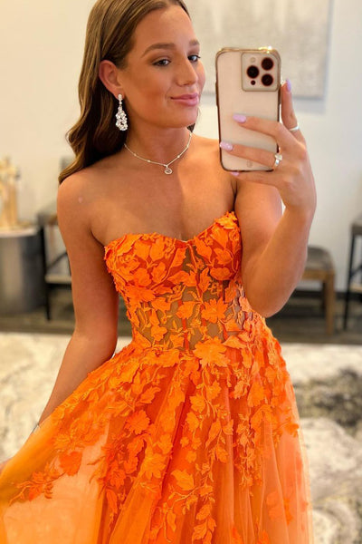 Cute Ball Sweetheart Orange 3D Appiques Prom Dresses AB083105