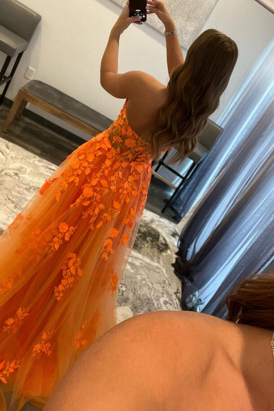 Cute Ball Sweetheart Orange 3D Appiques Prom Dresses AB083105