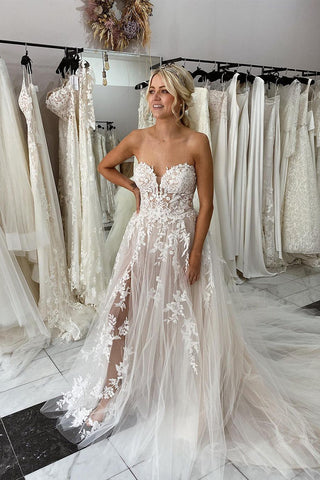 Charming Sweetheart Lace Tulle Wedding Dresses with Slit AB090301