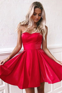 Cute A Line Sweetheart Red Satin Short Homecoming Dresses AB090802