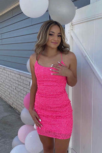 Cute Scoop Neck Bodycon Sequins Short Homecoming Dresses AB092001