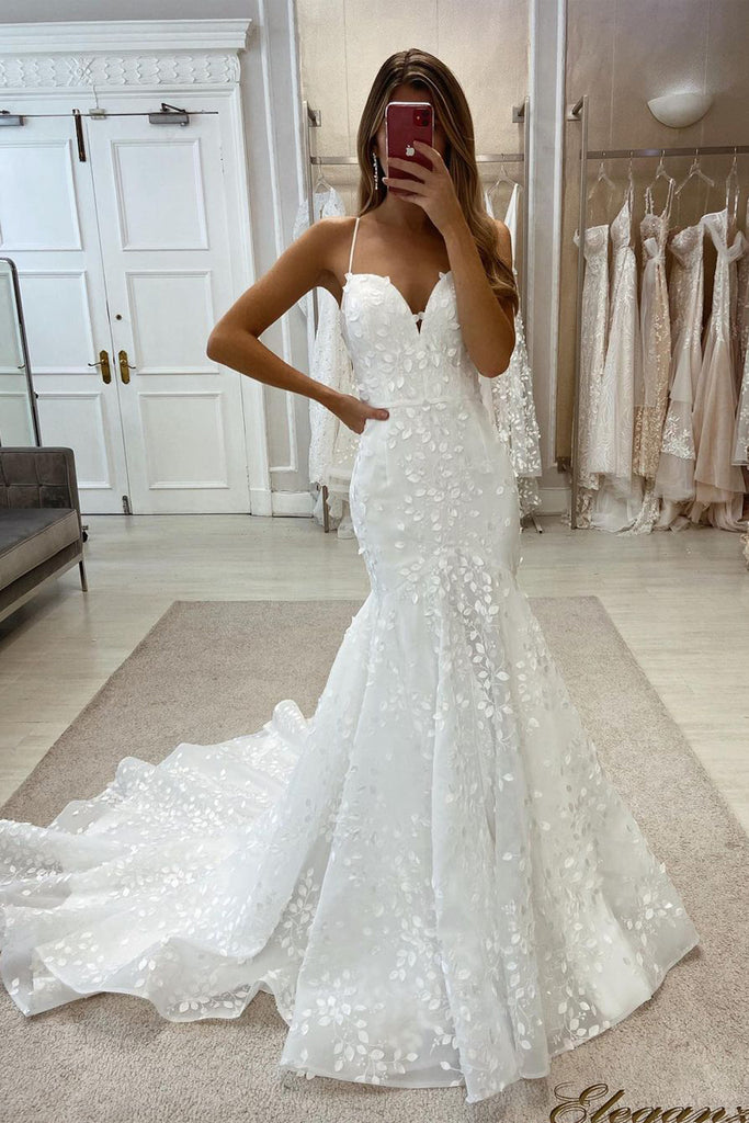 Charming Mermaid Sweetheart Tulle Wedding Dresses with Slit AB092003 – Anniebride