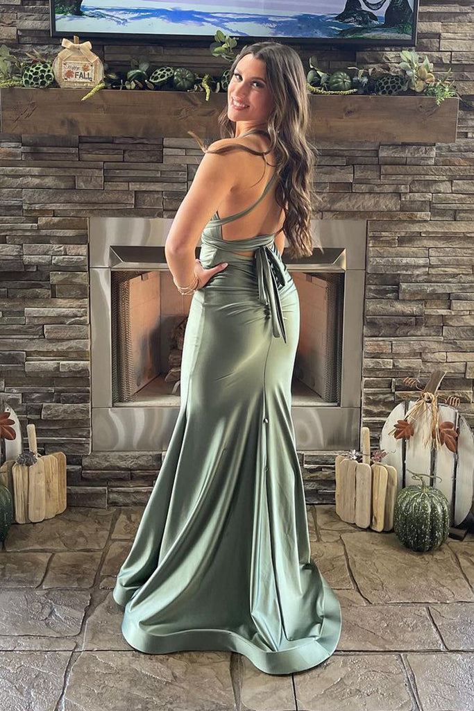 Fashion Mermaid Sage Green Silk Satin Long Bridesmaid Dresses AB102501 Anniebride Fashion Mermaid Sage Green Silk Satin Long Bridesmaid Dresses AB102501 Anniebride