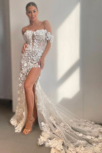 Charming Off the Shoulder Lace Wedding Dresses with 3D Appliques AB102504
