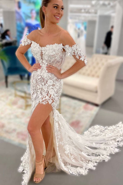 Charming Off the Shoulder Lace Wedding Dresses with 3D Appliques AB102504