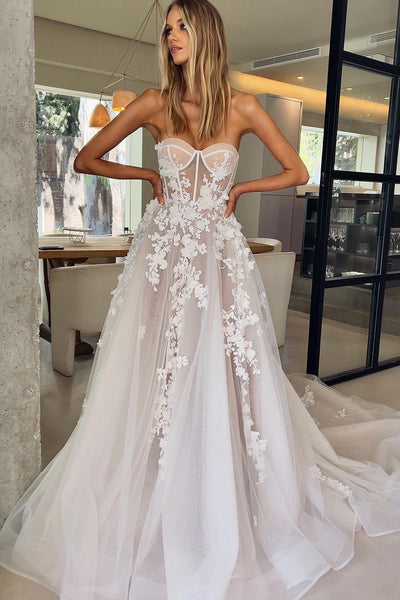 Fairy A Line Sweetheart Tulle Wedding Dresses with Appliques AB10302