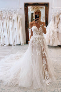 Charming A Line Sweetheart Tulle Wedding Dresses with Appliques AB110407